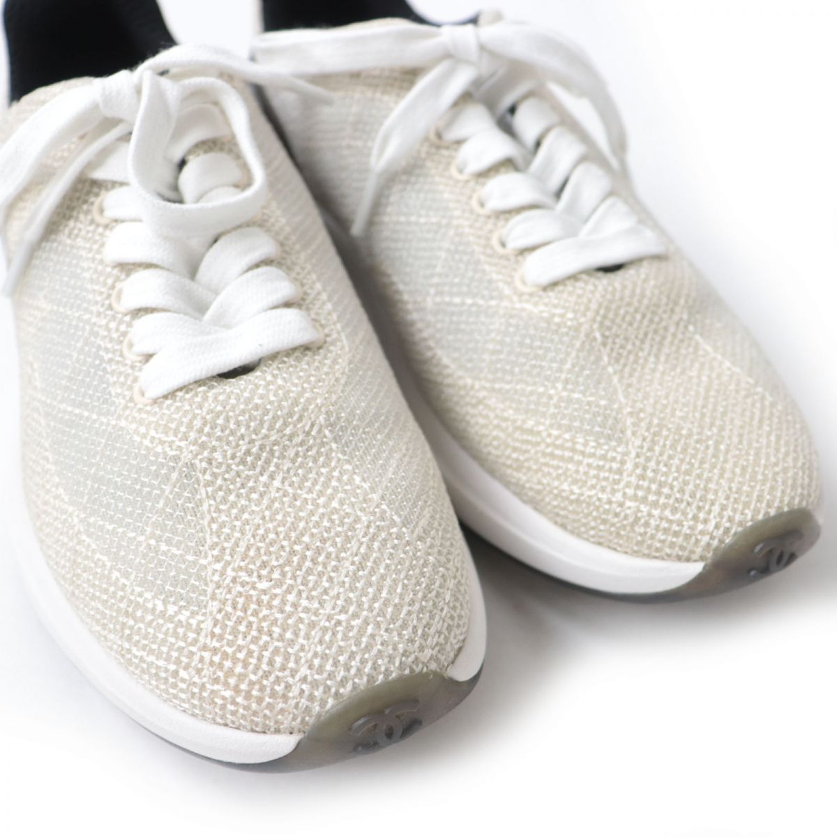 Chanel G37129 Coco Mark Mesh Sneakers Ivory 34