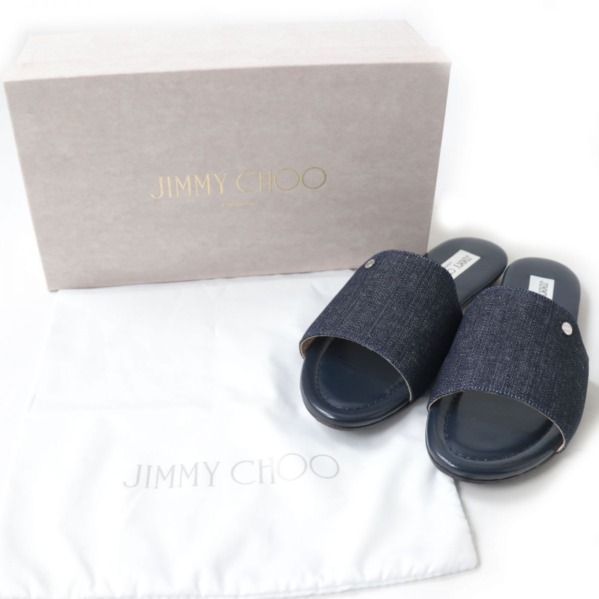 Jimmy Choo NANDA Denim Slide Sandals Size 37.5