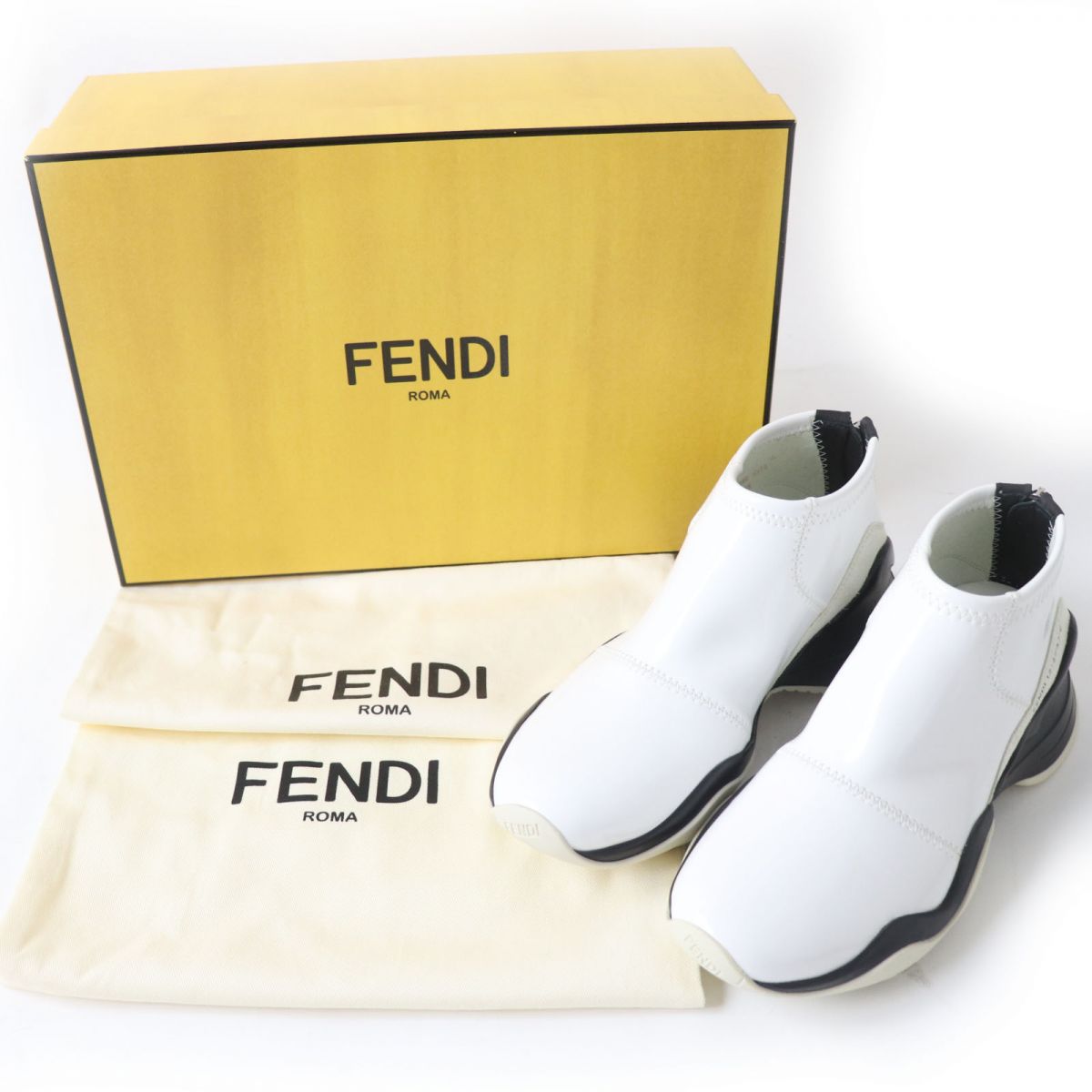 Fendi Jacquard Sneakers White Black Size 38