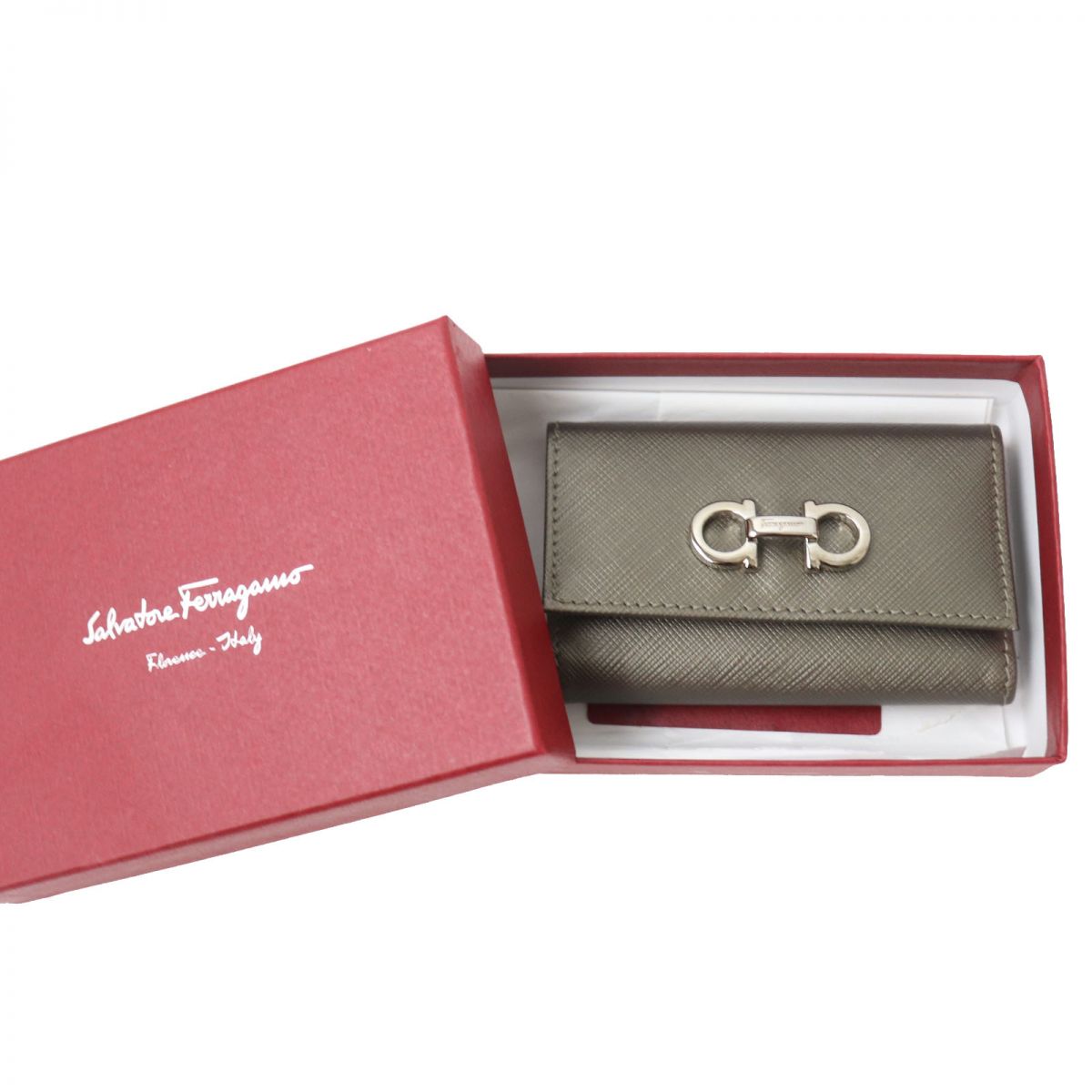 Salvatore Ferragamo Double Gancini Leather Key Holder