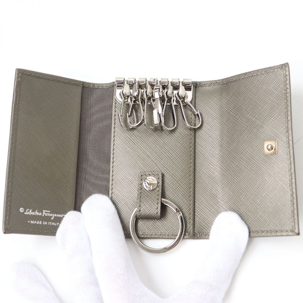 Salvatore Ferragamo Double Gancini Leather Key Holder