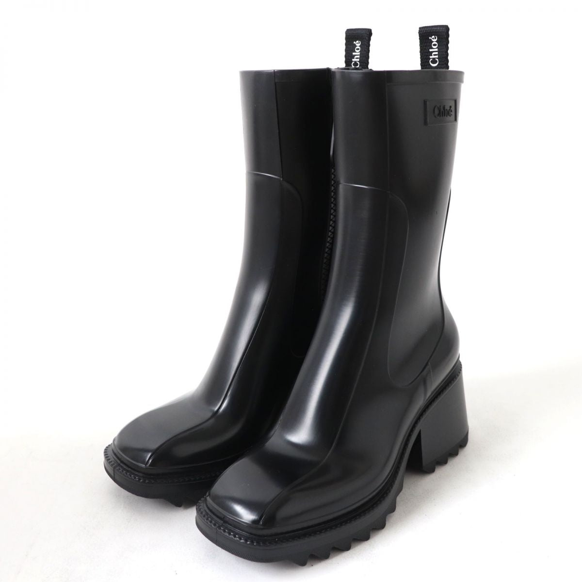 Chloe BETTY Logo Side Zip Rubber Rain Boots Black