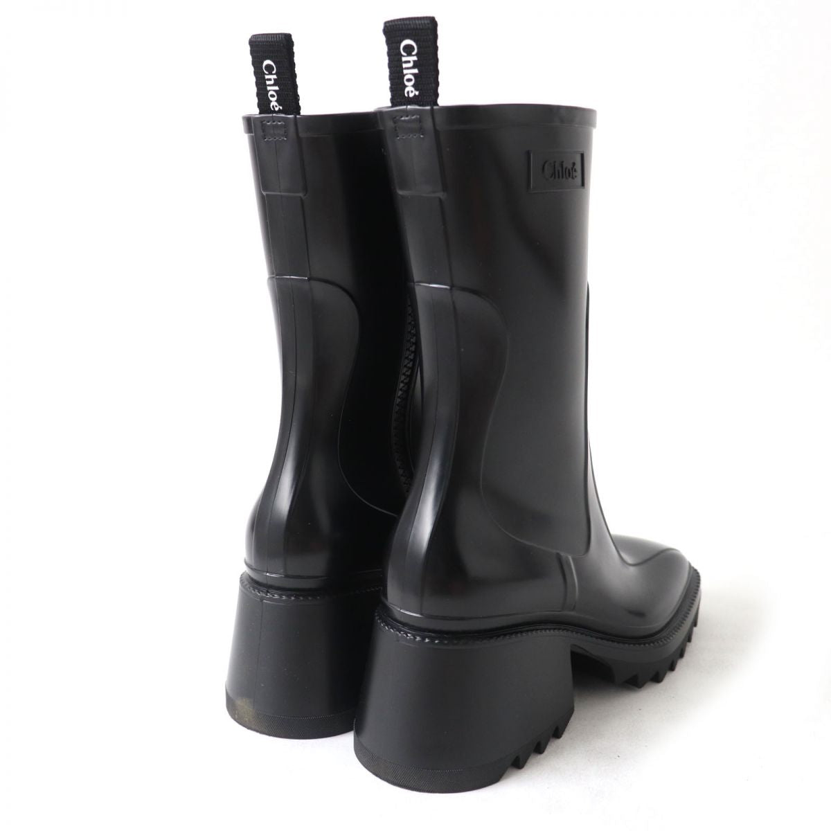 Chloe BETTY Logo Side Zip Rubber Rain Boots Black