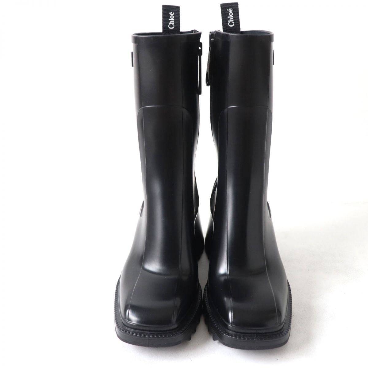 Chloe BETTY Logo Side Zip Rubber Rain Boots Black