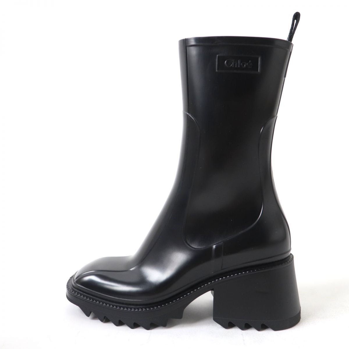 Chloe BETTY Logo Side Zip Rubber Rain Boots Black