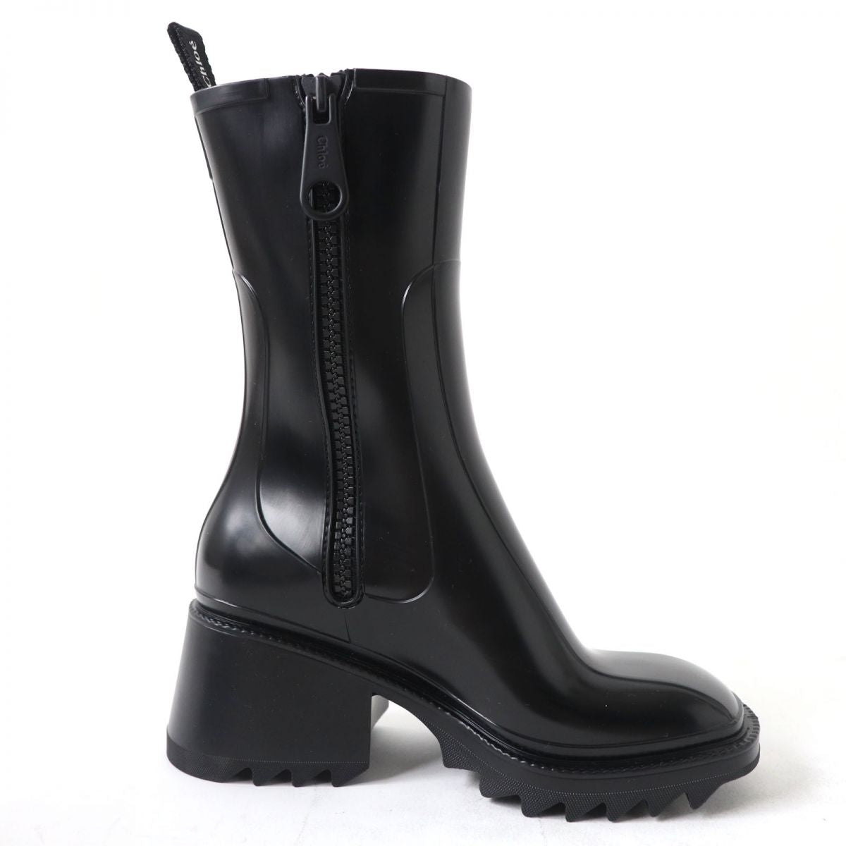 Chloe BETTY Logo Side Zip Rubber Rain Boots Black