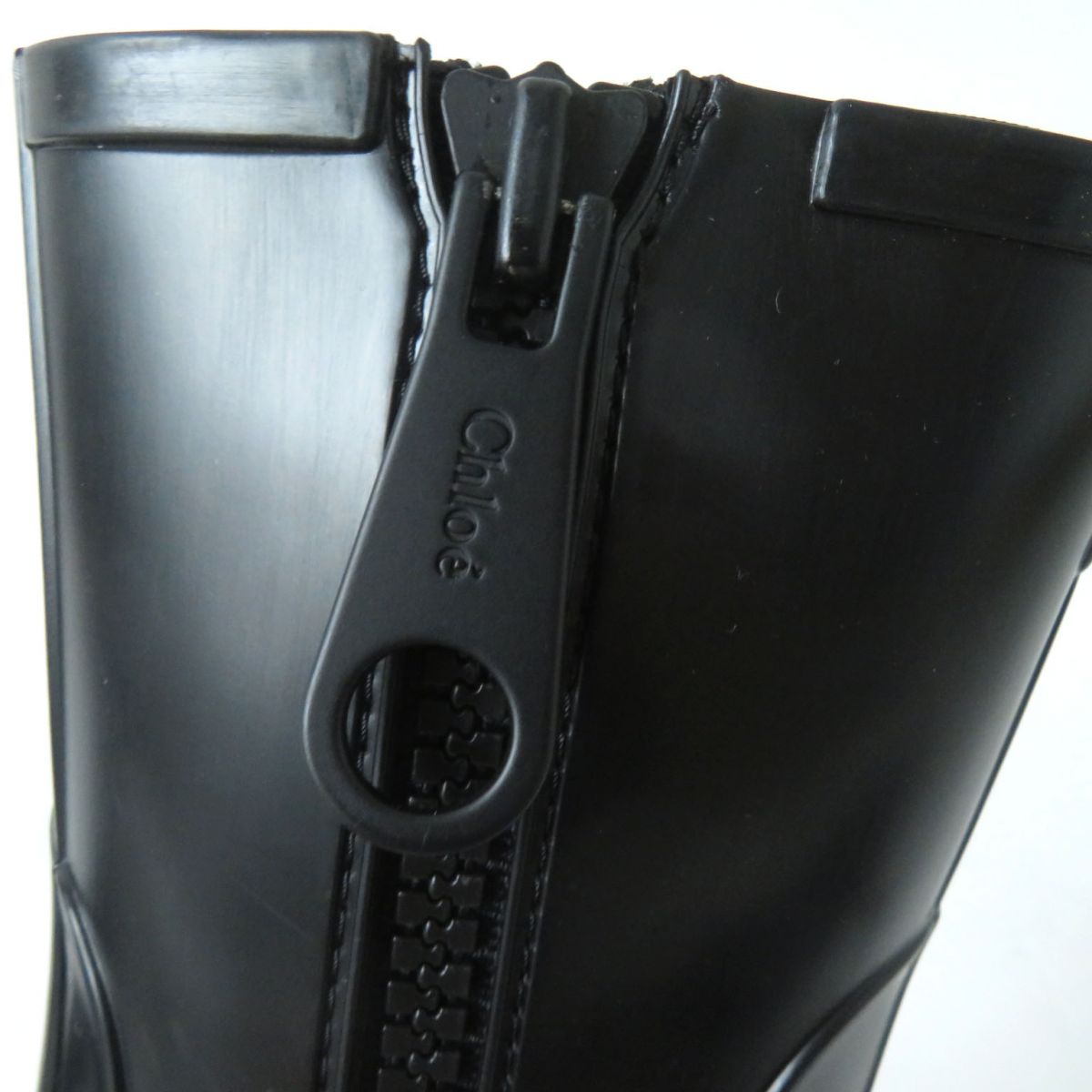 Chloe BETTY Logo Side Zip Rubber Rain Boots Black