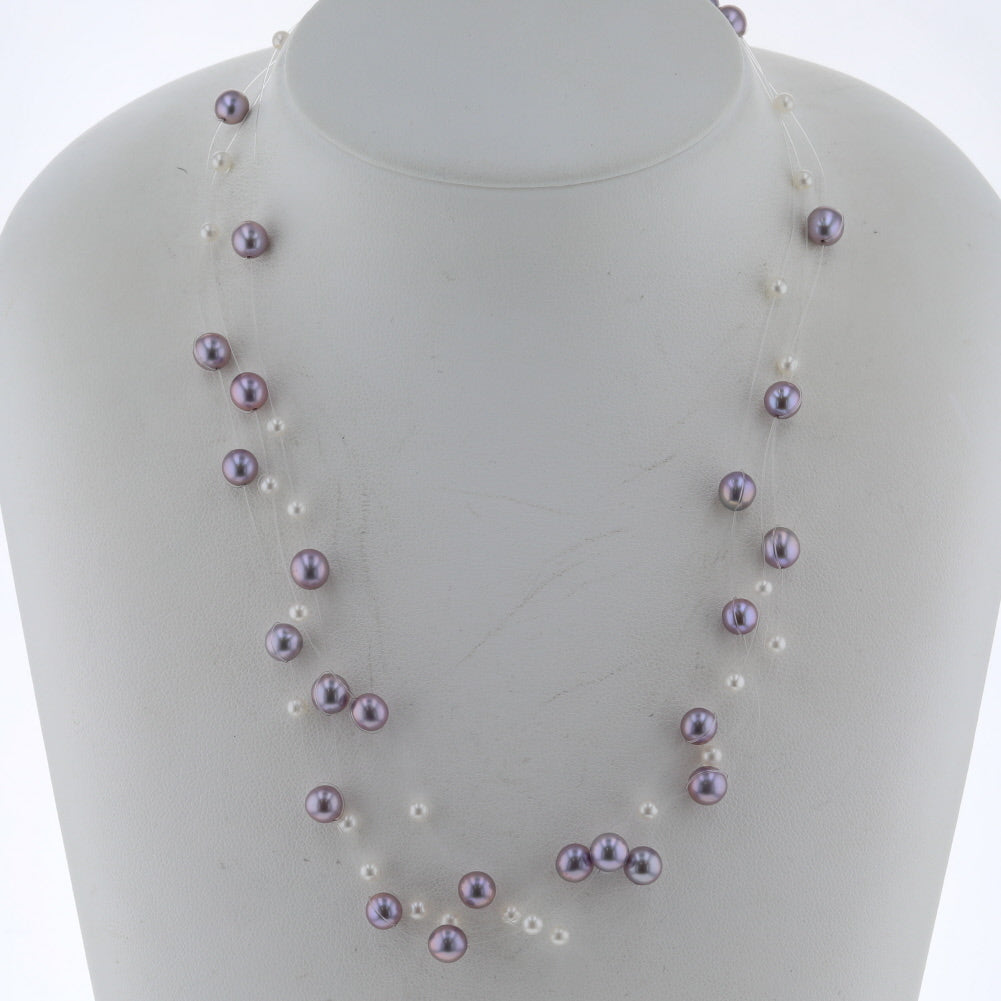 Platinum  Pearl Strands Necklace