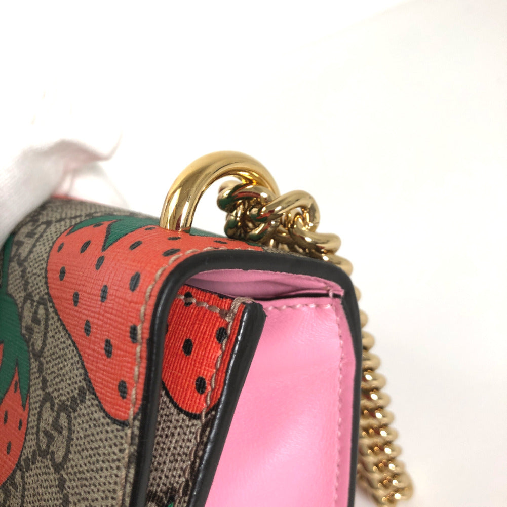 Gucci Small GG Supreme Strawberry Padlock Shoulder Bag Canvas Shoulder Bag 409487