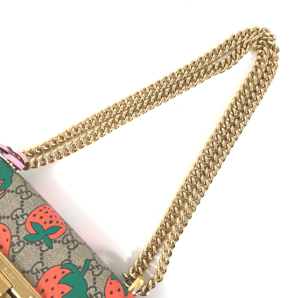 Gucci Small GG Supreme Strawberry Padlock Shoulder Bag Canvas Shoulder Bag 409487