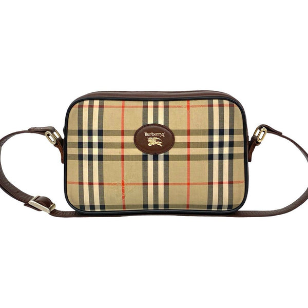 Burberrys Nova Check Shadow Horse Canvas Leather Shoulder Bag