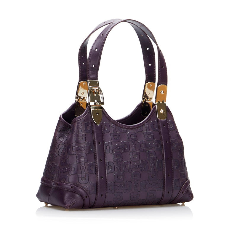 Women's GUCCI Purple Leather Horsebit Logo Embossed Tote Bag