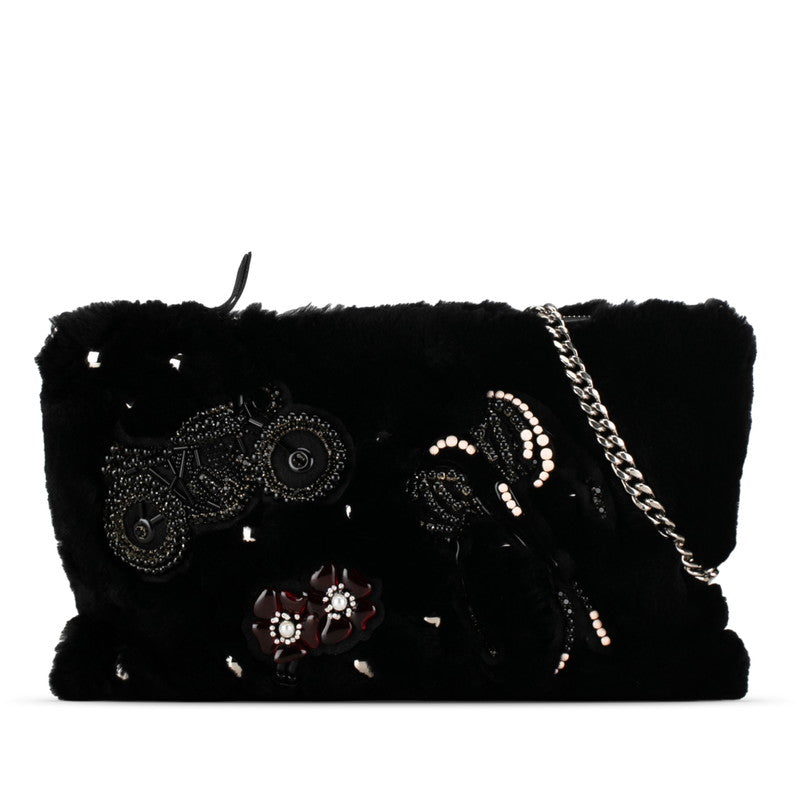 Miu Miu Pearl Appliqué Lapin Fur Chain Shoulder Bag Canvas Shoulder Bag in Excellent condition