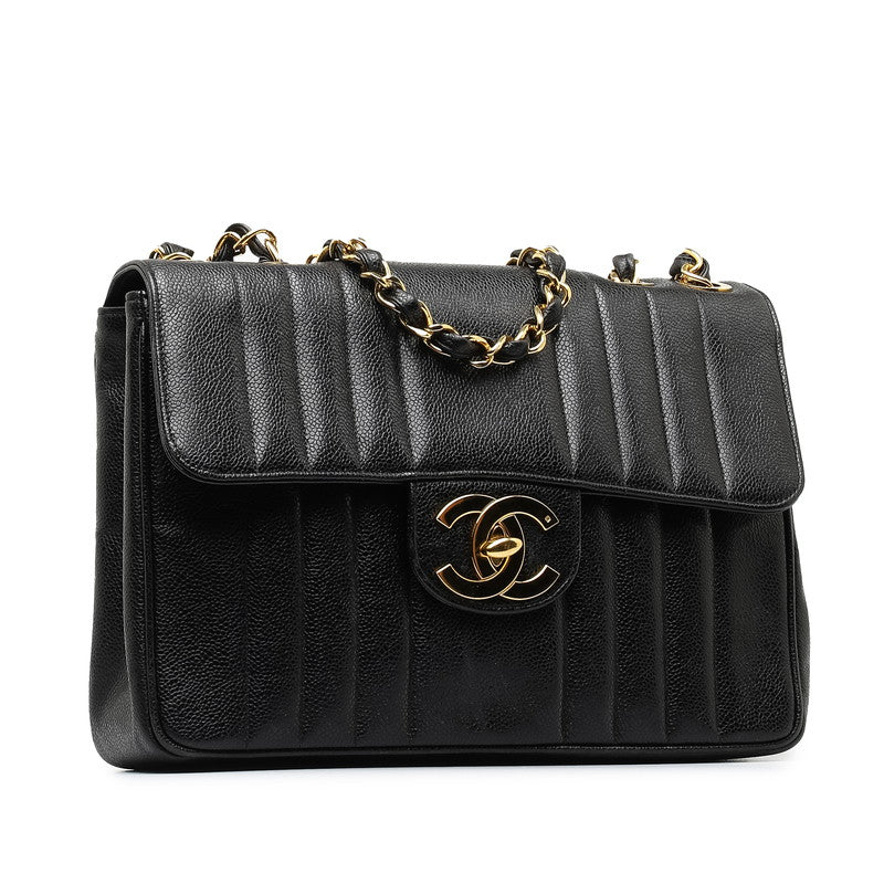 Chanel CC Caviar Vertical Quilted Single Flap Bag Leather Shoulder Bag in Good condition