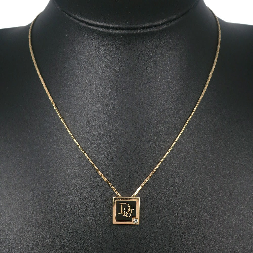 Dior Logo Rhinestone Plate Pendant Necklace Metal Necklace in Good condition