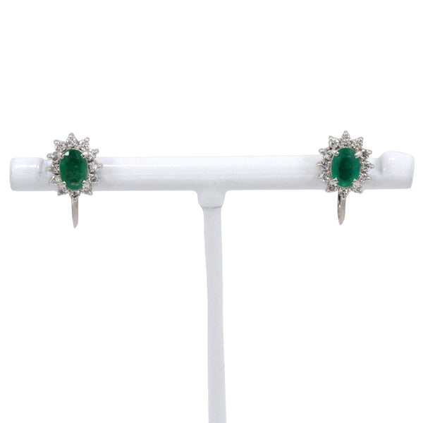 Pt Platinum Emerald Diamond Earrings