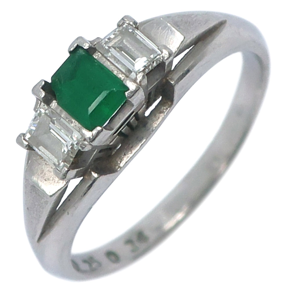 Pt850 Platinum Emerald Diamond Ring