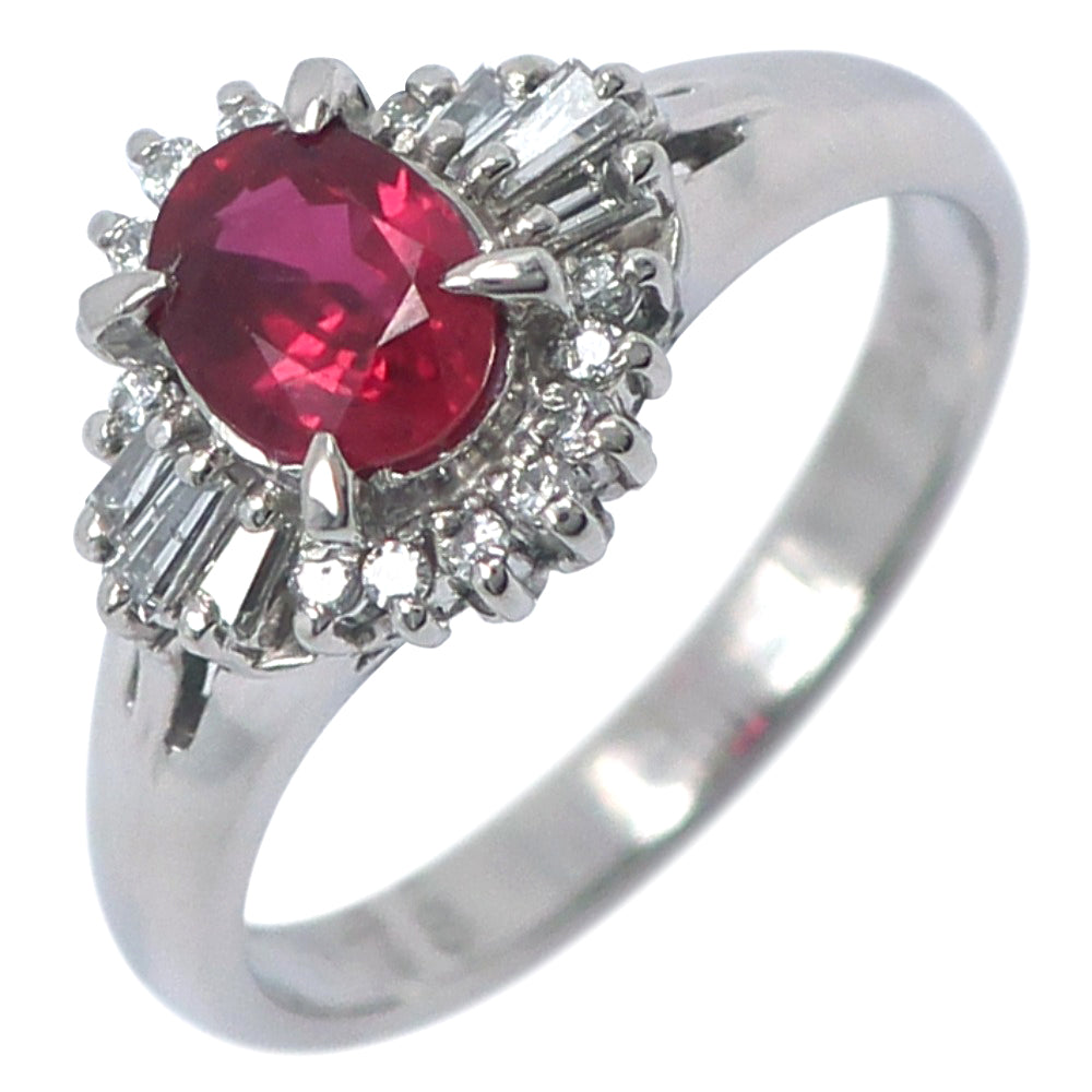 Pt900 Platinum Ruby Diamond Ring 10.5