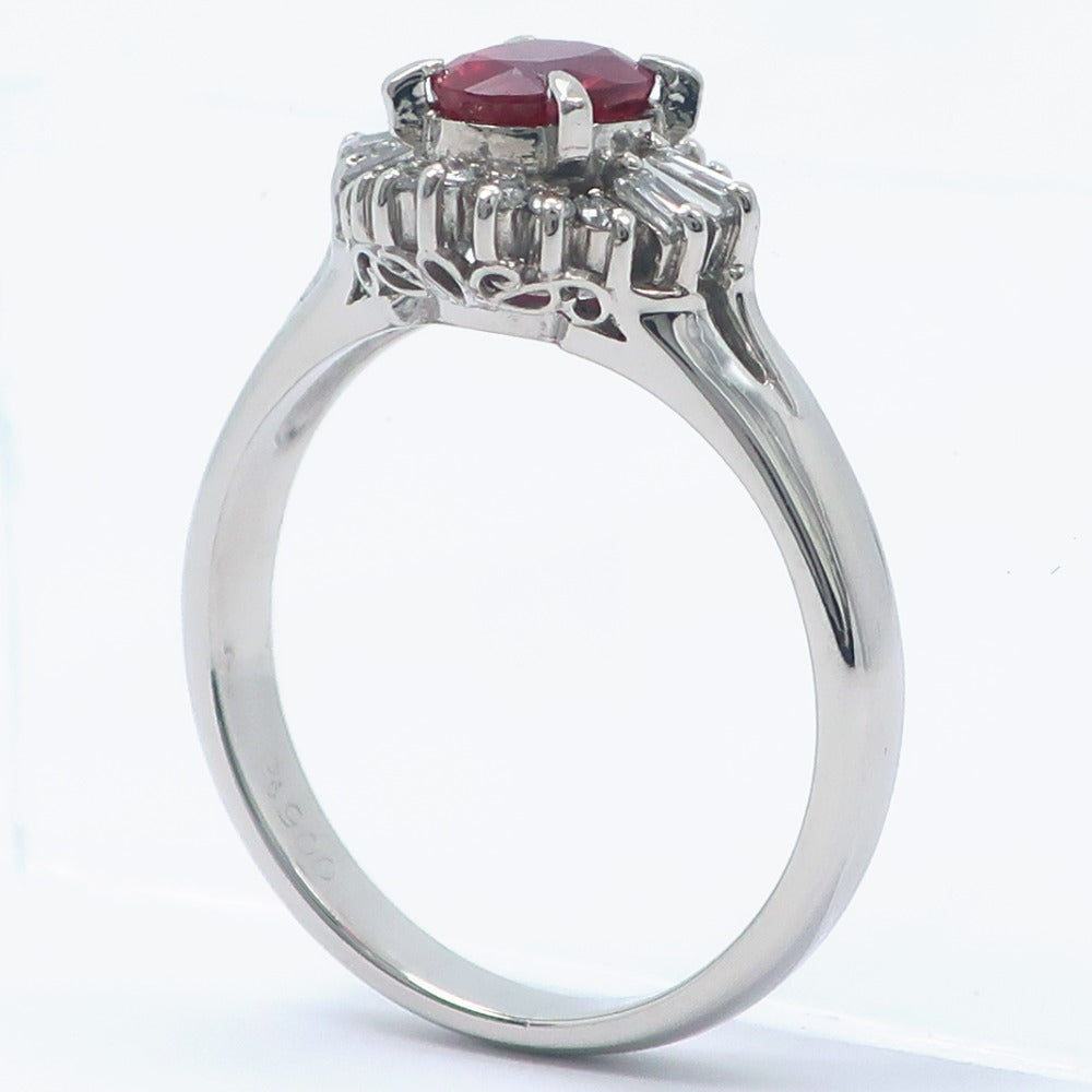 Pt900 Platinum Ruby Diamond Ring 10.5