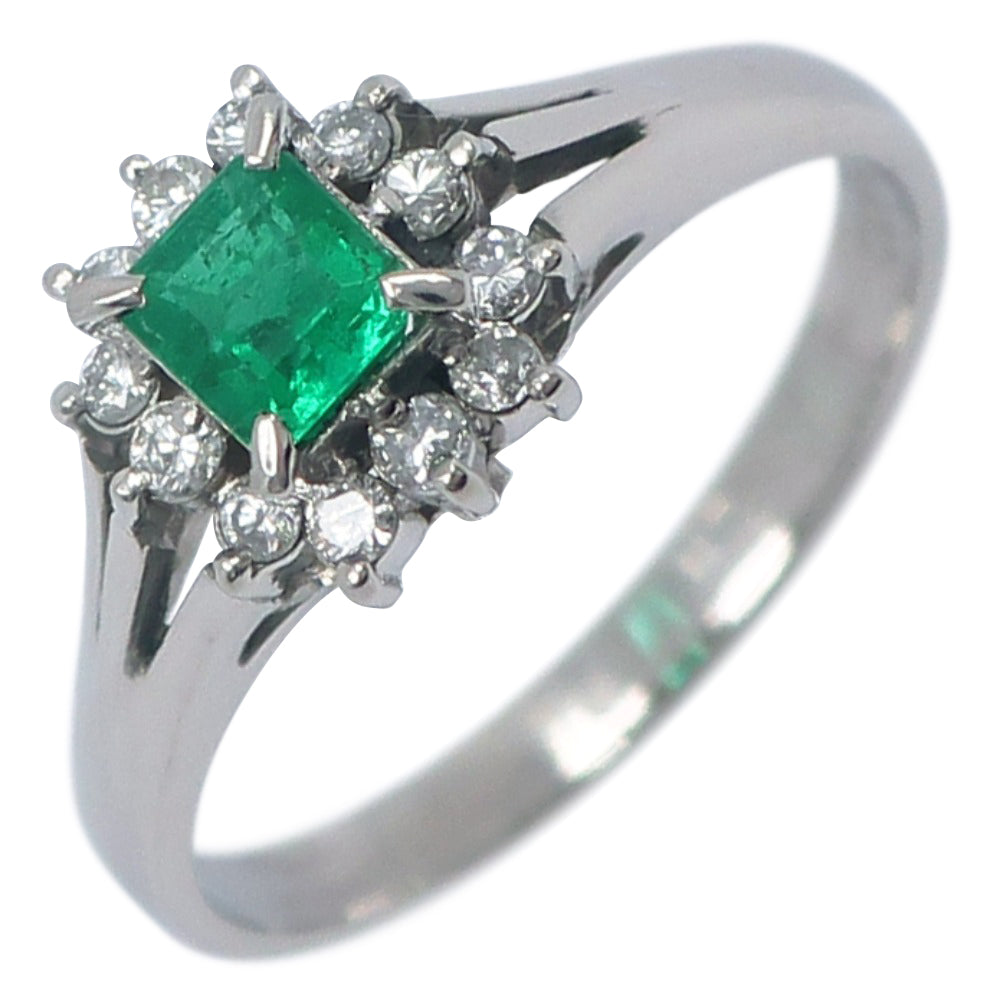 Pt900 Platinum Emerald Diamond Ring 11.5