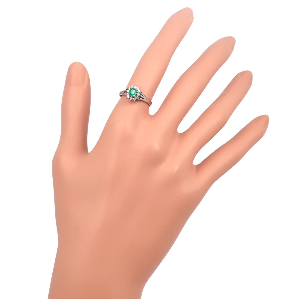 Pt900 Platinum Emerald Diamond Ring 11.5