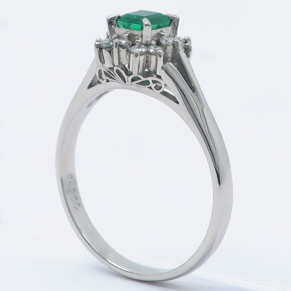 Pt900 Platinum Emerald Diamond Ring 11.5