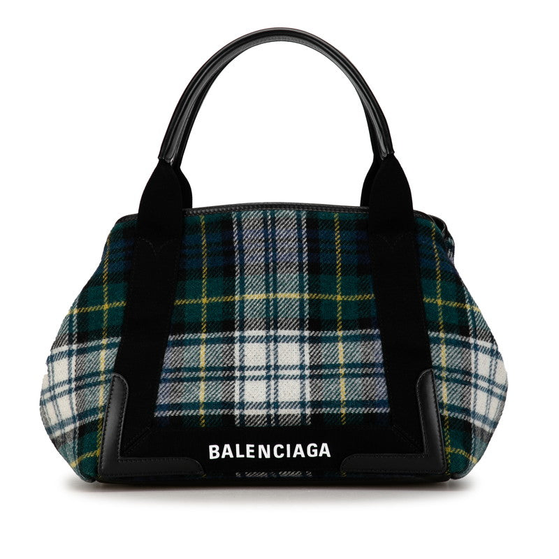 Balenciaga Plaid Navy Cabas Bag  Canvas Tote Bag 339933 in Excellent condition