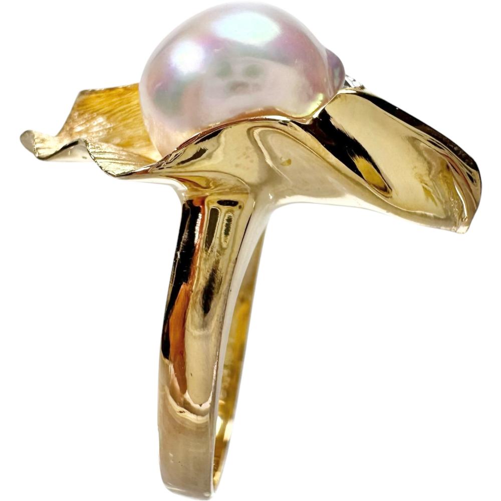 K18 Gold Pearl Diamond Ring for Women