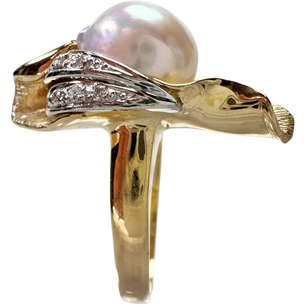 K18 Gold Pearl Diamond Ring for Women