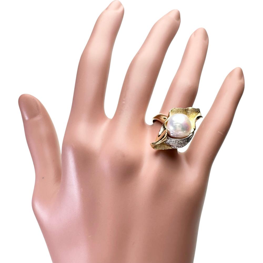 K18 Gold Pearl Diamond Ring for Women