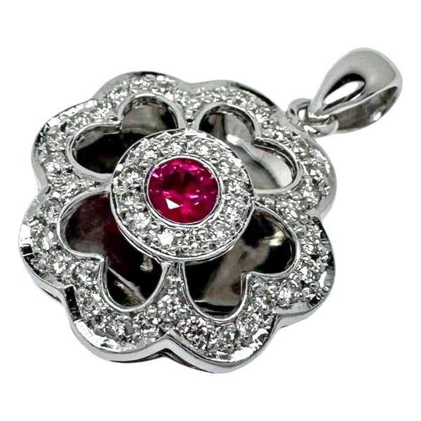 Au750 White Gold Ruby Diamond Pendant