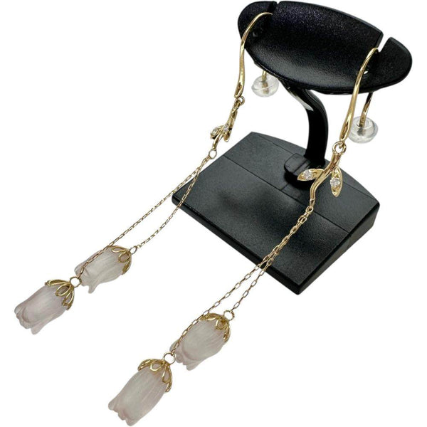 Au750 Rose Quartz Diamond Earrings