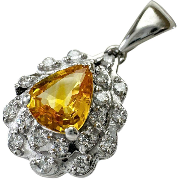 Pt900 Platinum Yellow Sapphire Diamond Pendant