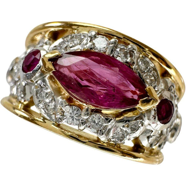 Au750 Platinum Two Tone Emerald Cluster Ruby Diamond Ring