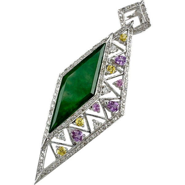 Au750 White Gold Jade Sapphire Diamond Pendant