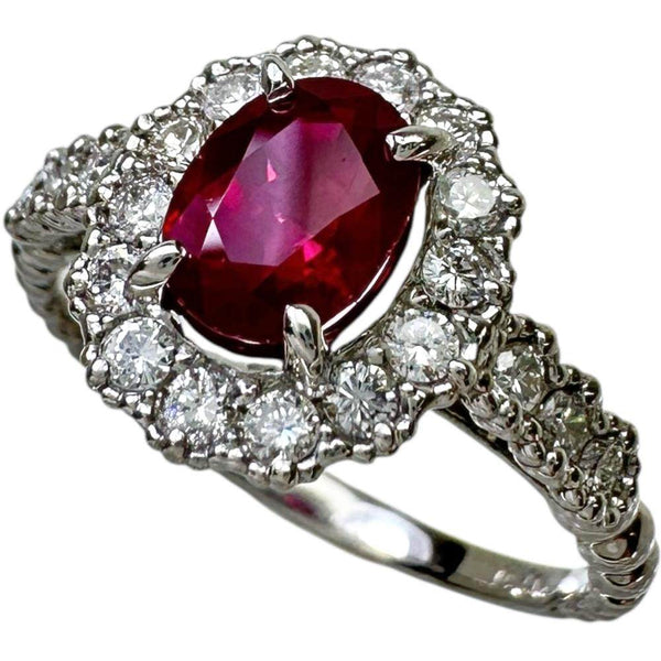 Pt900 Diamond Pigeon Blood Ruby Ring