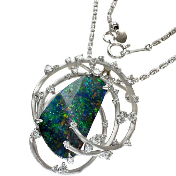 Au750 White Gold Opal Diamond 2way Brooch Necklace