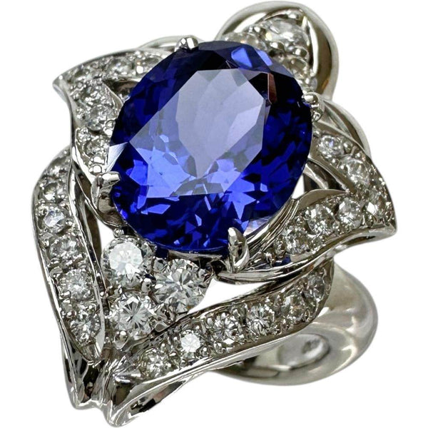 Pt900 Platinum Tanzanite Diamond Ring