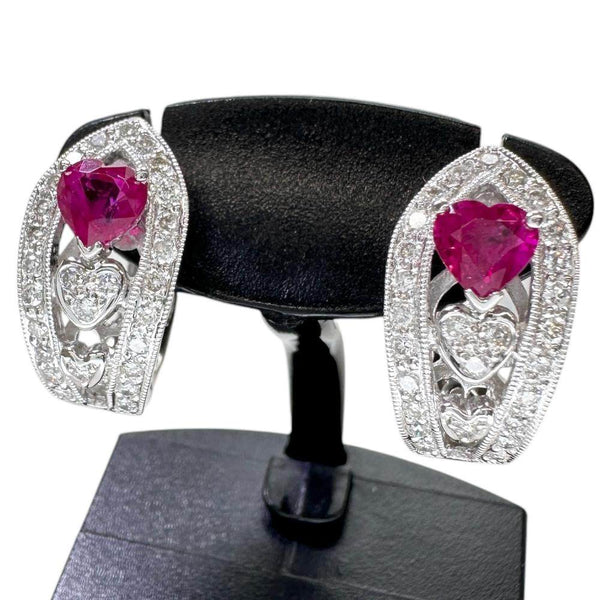 Au750 White Gold Ruby Diamond Earrings