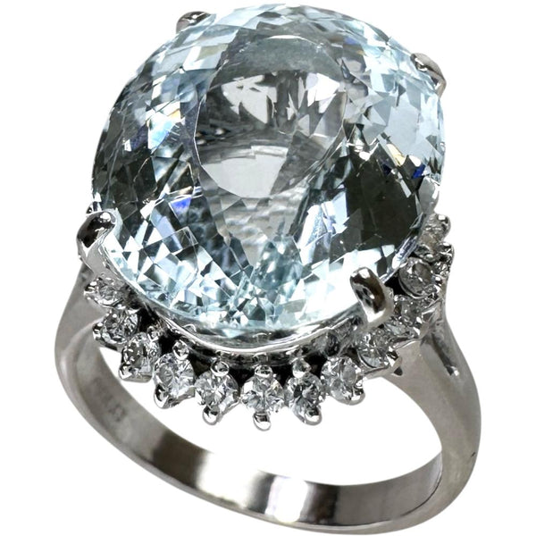 Platinum Diamond Aquamarine Ring