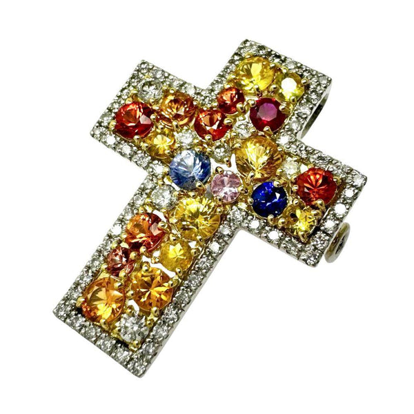 Platinum Au750 White Gold Multicolor Sapphire Diamond Cross 2way Brooch Pendant