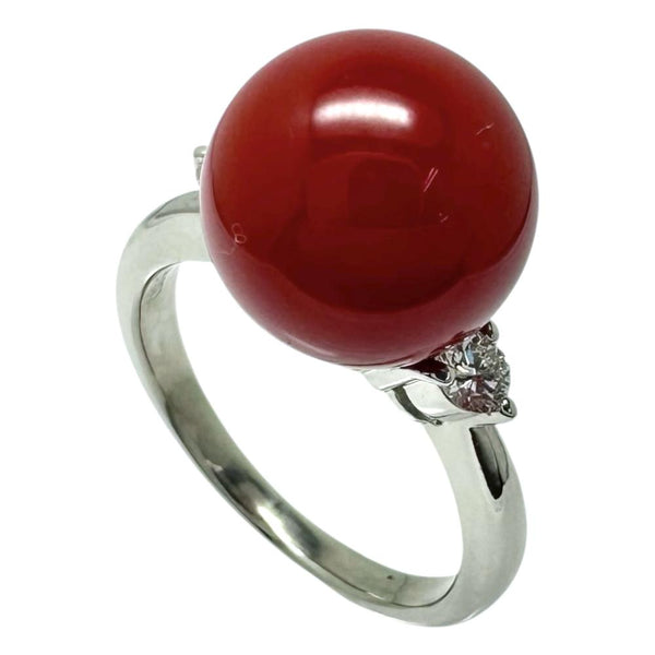 Red Coral Platinum Ring