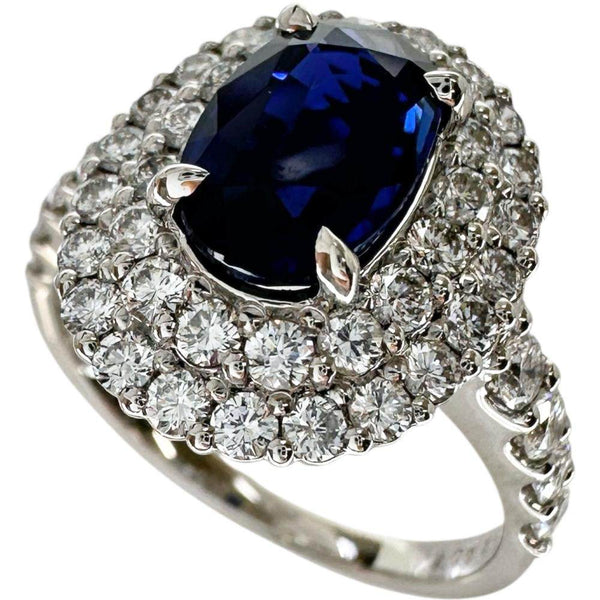 Pt900 Platinum Burmese Unheated Sapphire Diamond Ring