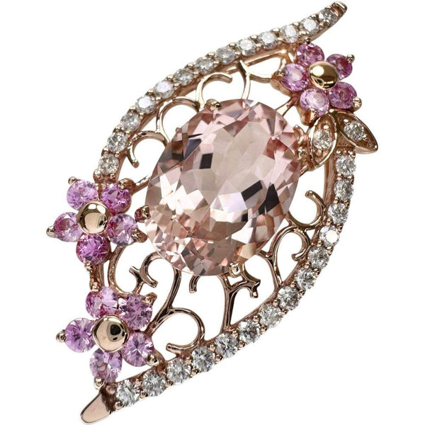 Au750 Morganite Pink Sapphire Diamond Pendant