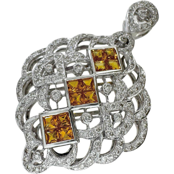 Au750 White Gold Yellow Sapphire Diamond Pendant