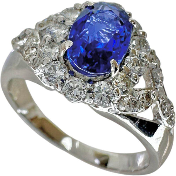Pt900 Platinum Sri Lanka Unheated Sapphire Diamond Ring