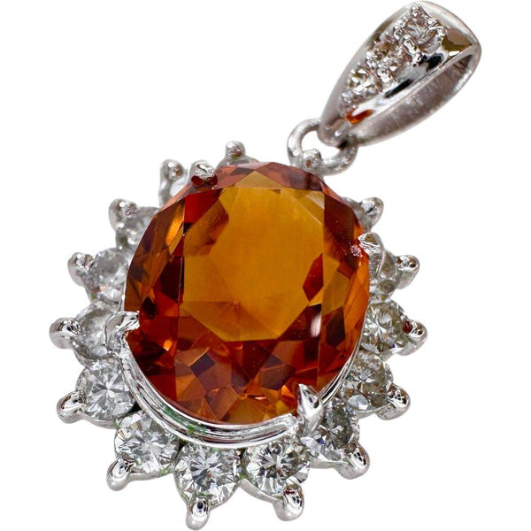 Citrine Diamond Platinum Pendant