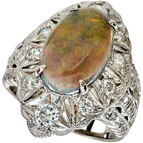 Pt900 Black Opal Diamond Ring