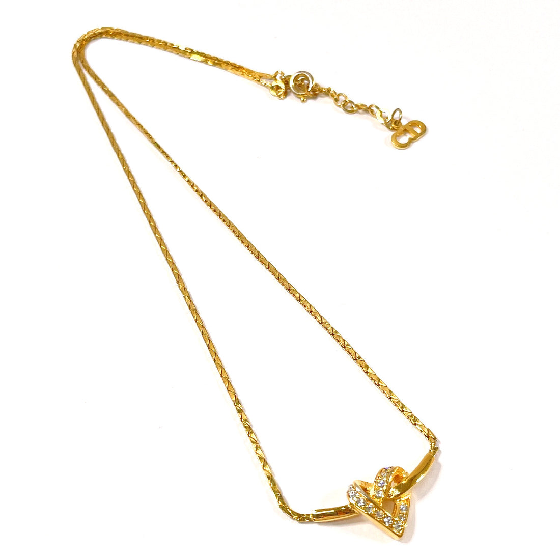 Dior Heart Necklace Metal Rhinestone Gold