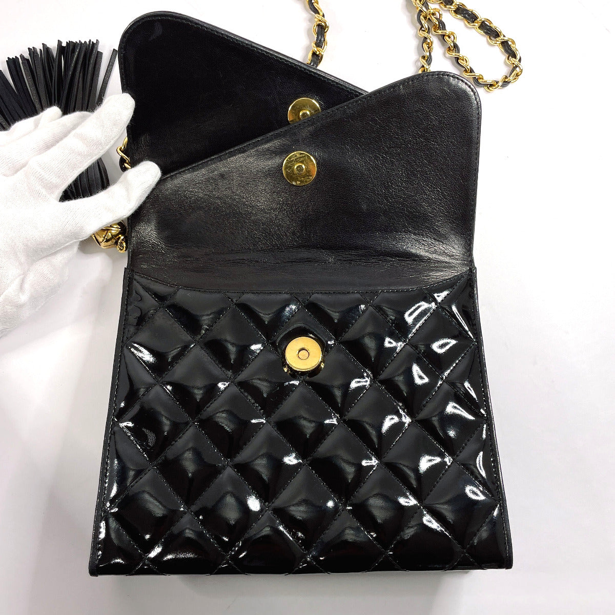 Chanel Patent Leather Matelasse W Flap Bag